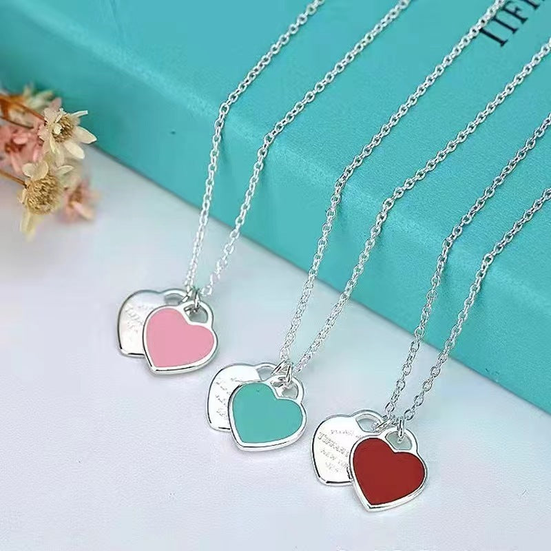 Women's 925 Sterling Silver Heart Enamel Pendant Necklace