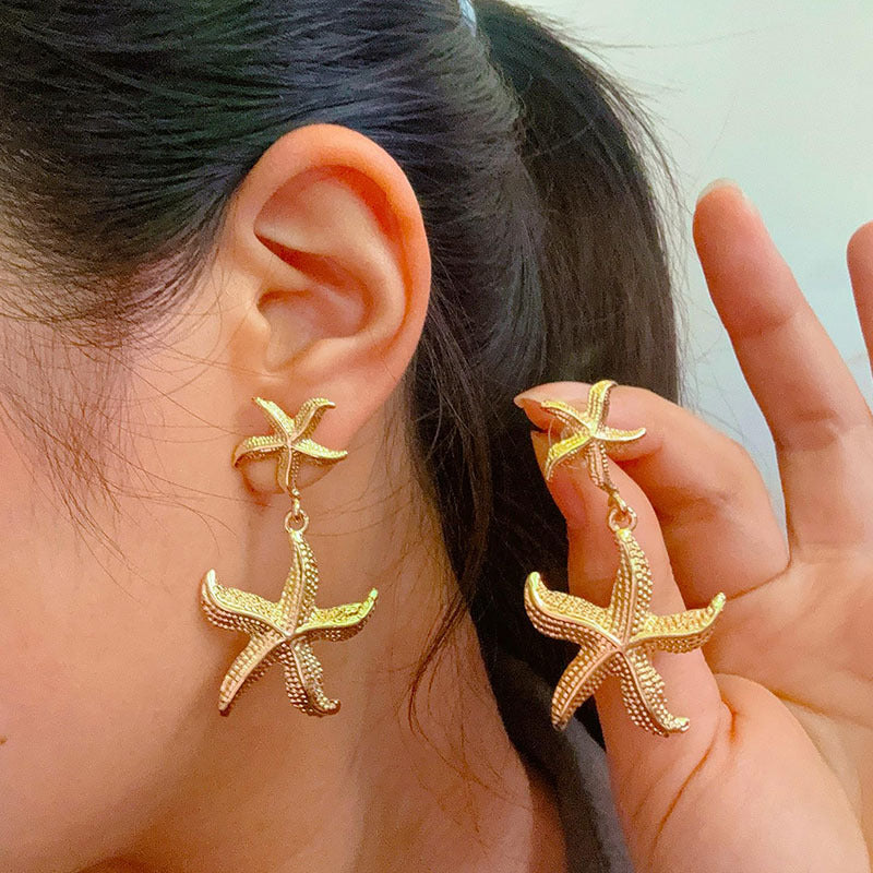 Retro Stainless Steel Starfish Earrings