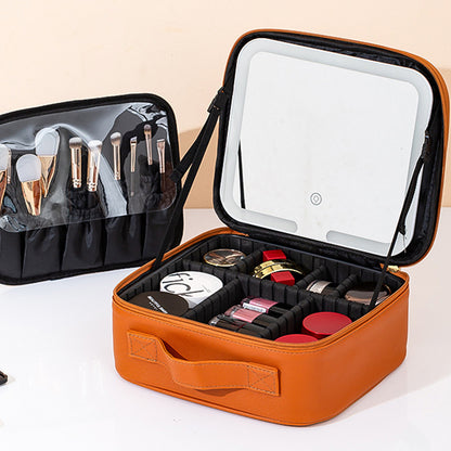 LED travel makeup bag with mirror